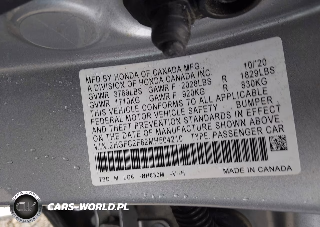 2021 Honda Civic Sport VIN:2HGFC2F82MH504210 - 9