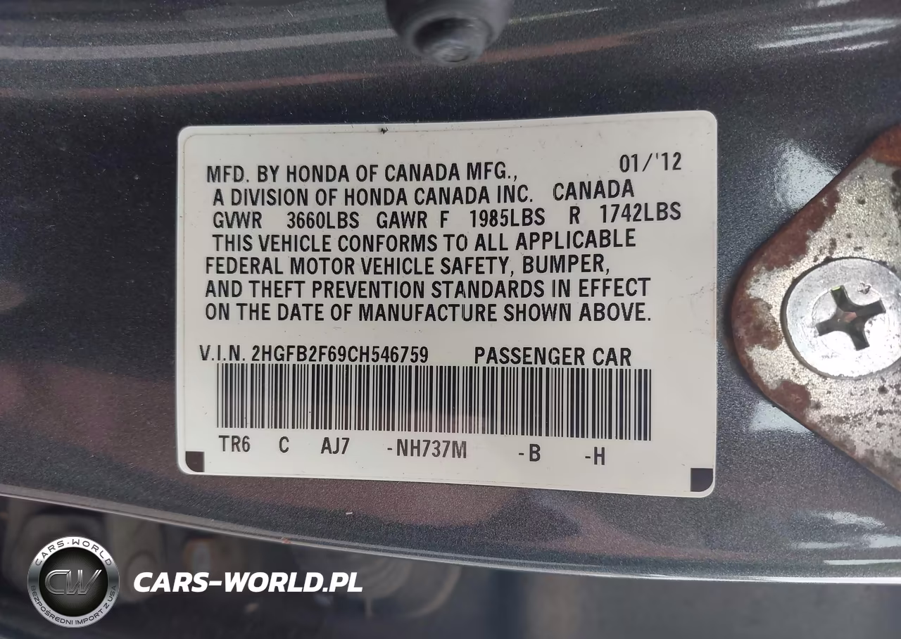 2012 Honda Civic Hf VIN:2HGFB2F69CH546759 - 9