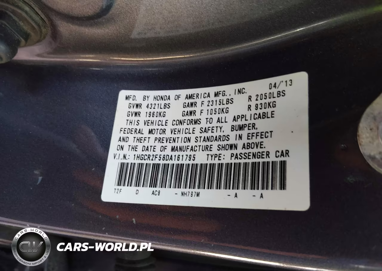 2013 Honda Accord Sport VIN:1HGCR2F58DA161795 - 9
