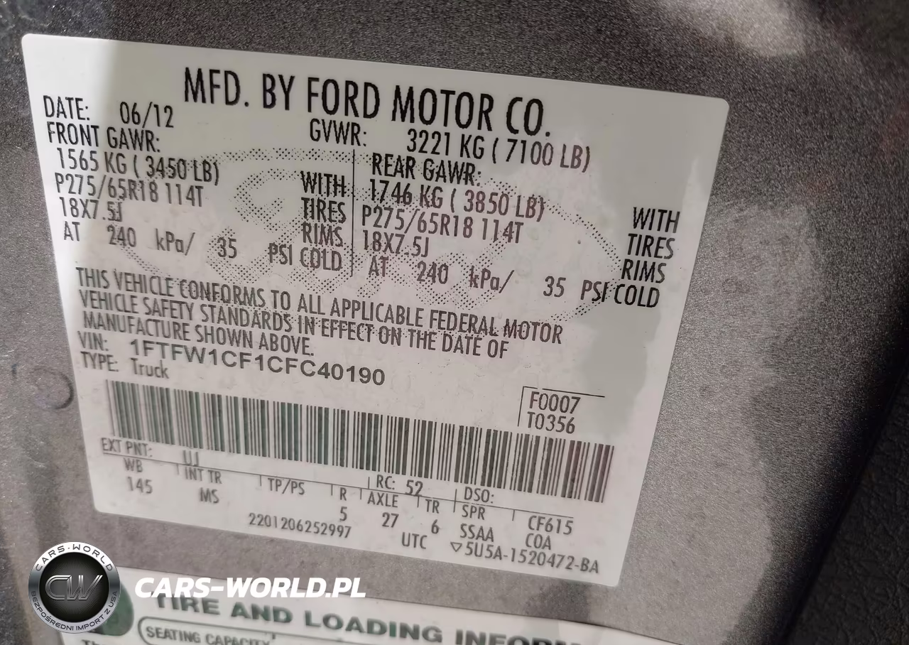 2012 Ford F-150 Xlt VIN:1FTFW1CF1CFC40190 - 9