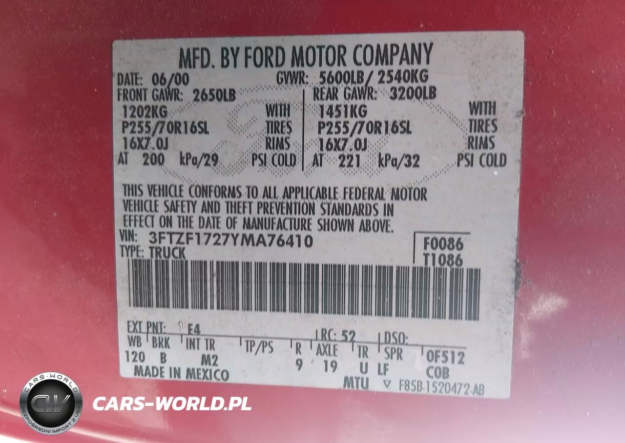 2000 Ford F-150 Work Series-Xl-Xlt VIN:3FTZF1727YMA76410 - 9