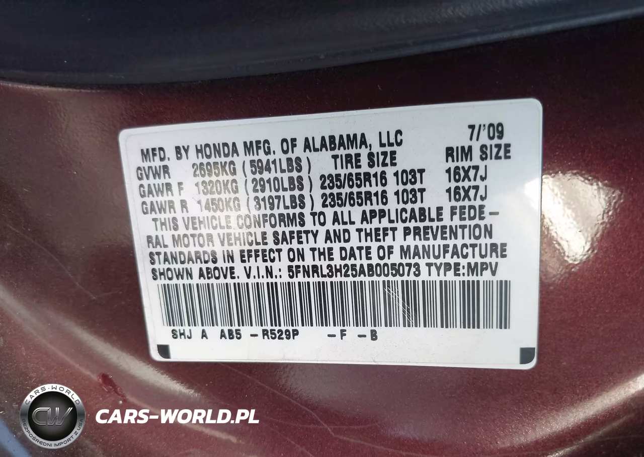 2010 Honda Odyssey Lx VIN:5FNRL3H25AB005073 - 9