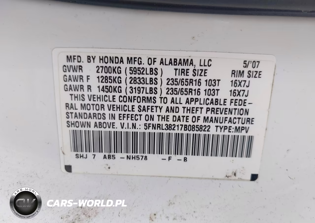 2007 Honda Odyssey Lx VIN:5FNRL38217B085822 - 9