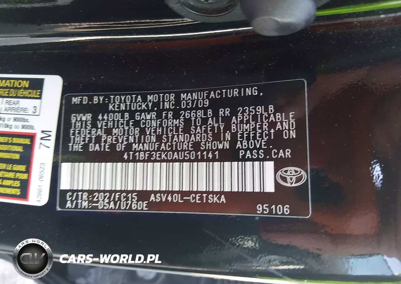 2010 Toyota Camry Se VIN:4T1BF3EK0AU501141 - 9