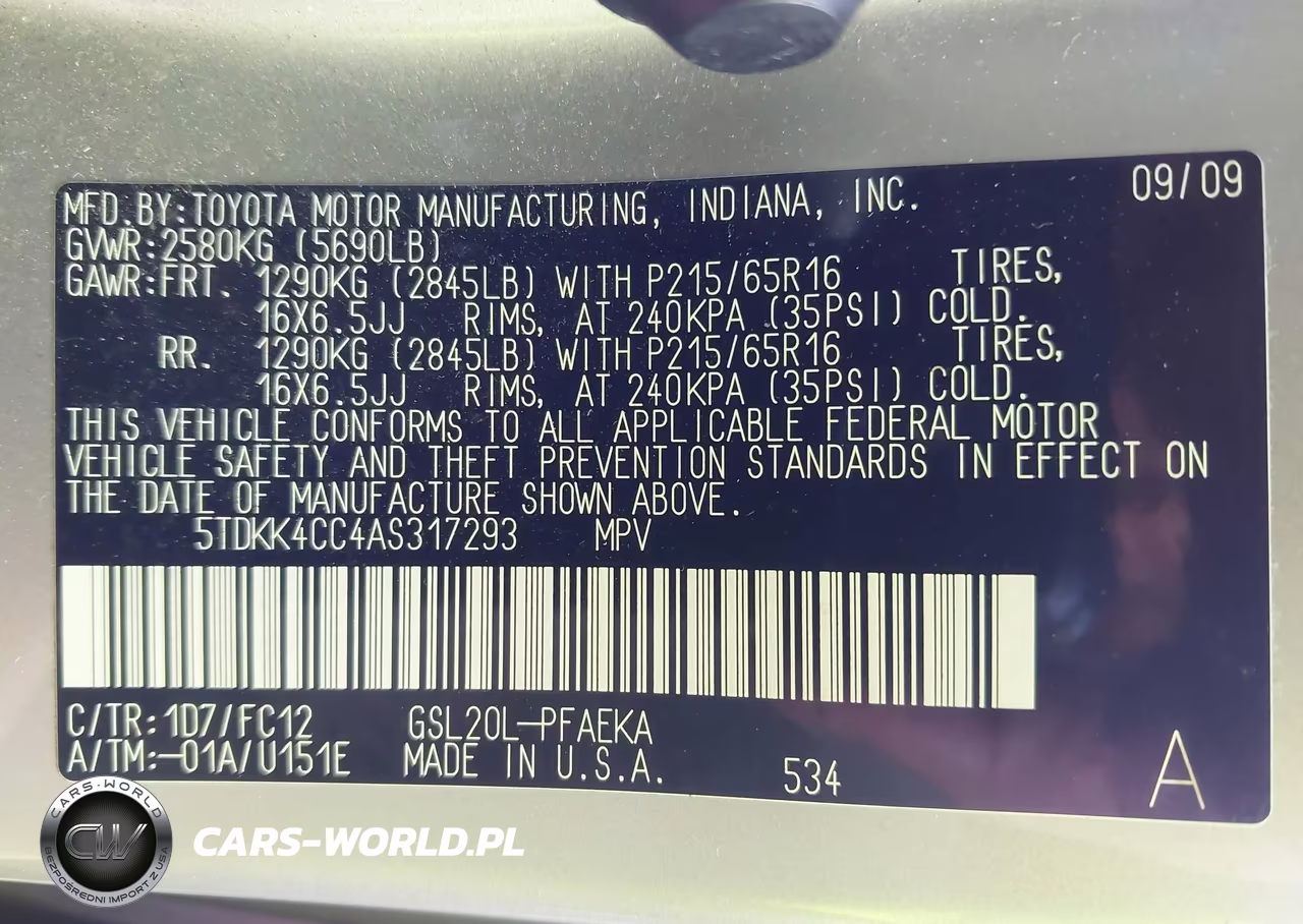 2010 Toyota Sienna Le VIN:5TDKK4CC4AS317293 - 9