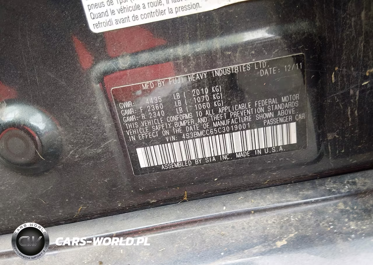 2012 Subaru Legacy 2.5I Premium VIN:4S3BMCC65C3019001 - 9