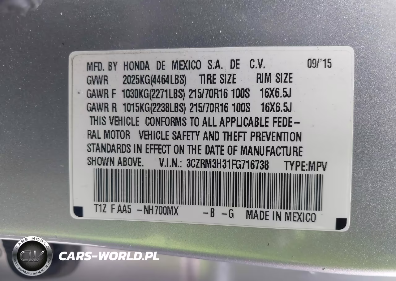 2015 Honda Cr-V Lx VIN:3CZRM3H31FG716738 - 9