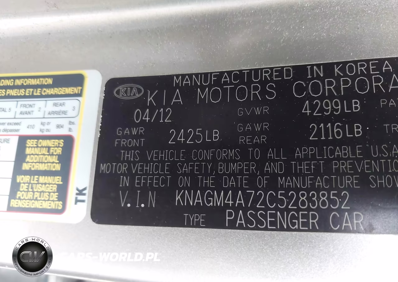 2012 Kia Optima Lx VIN:KNAGM4A72C5283852 - 9