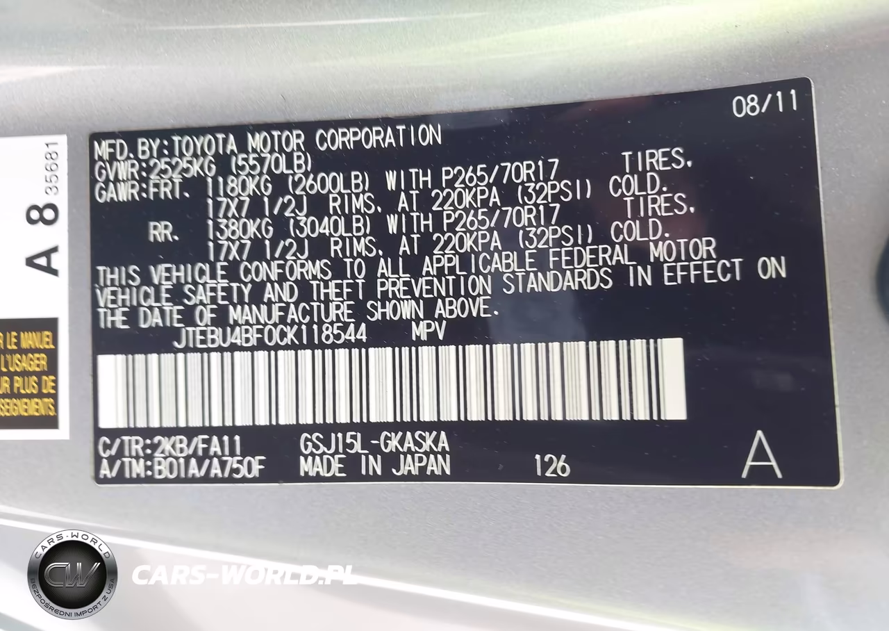 2012 Toyota Fj Cruiser VIN:JTEBU4BF0CK118544 - 9