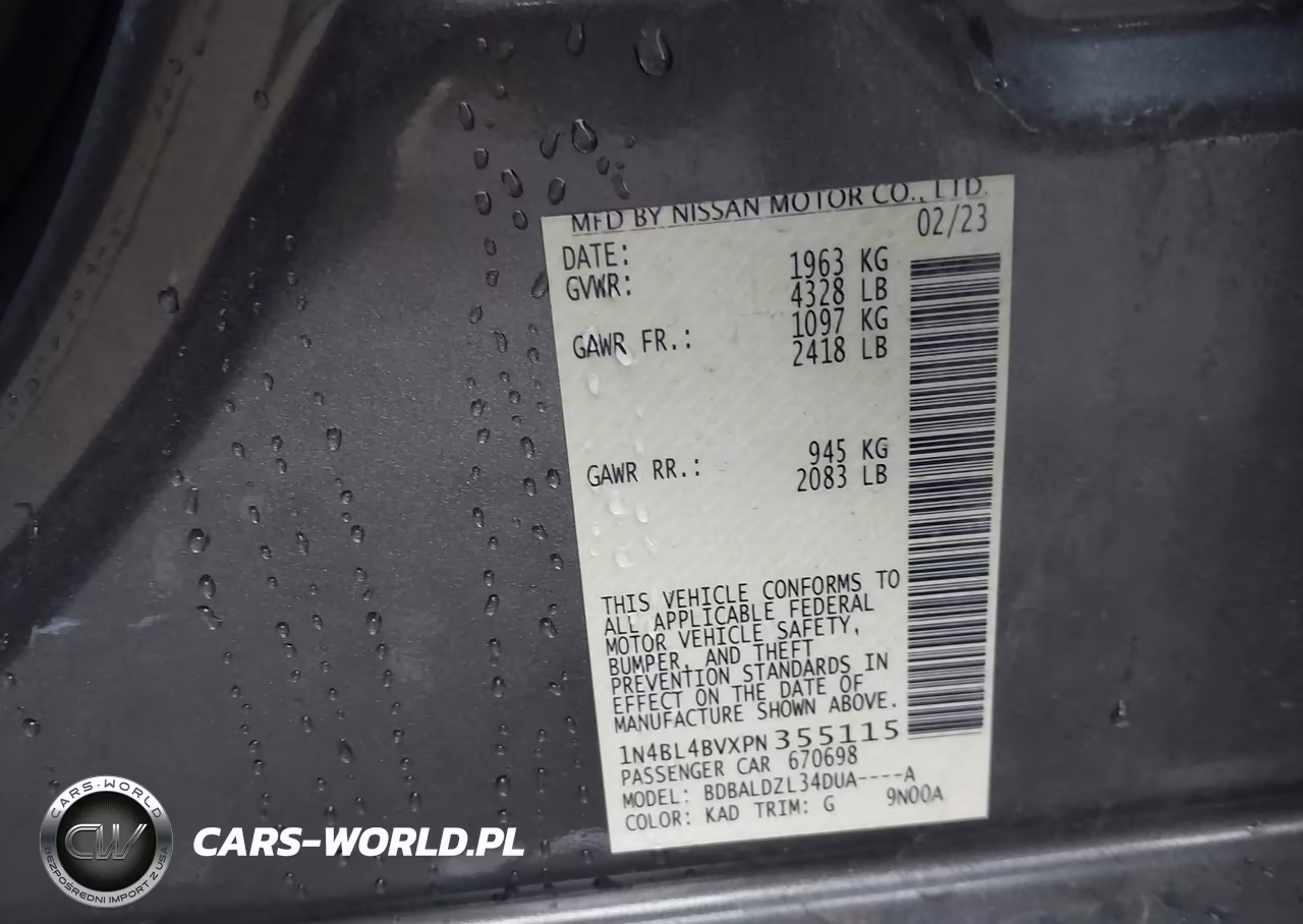 2023 Nissan Altima S Fwd VIN:1N4BL4BVXPN355115 - 9