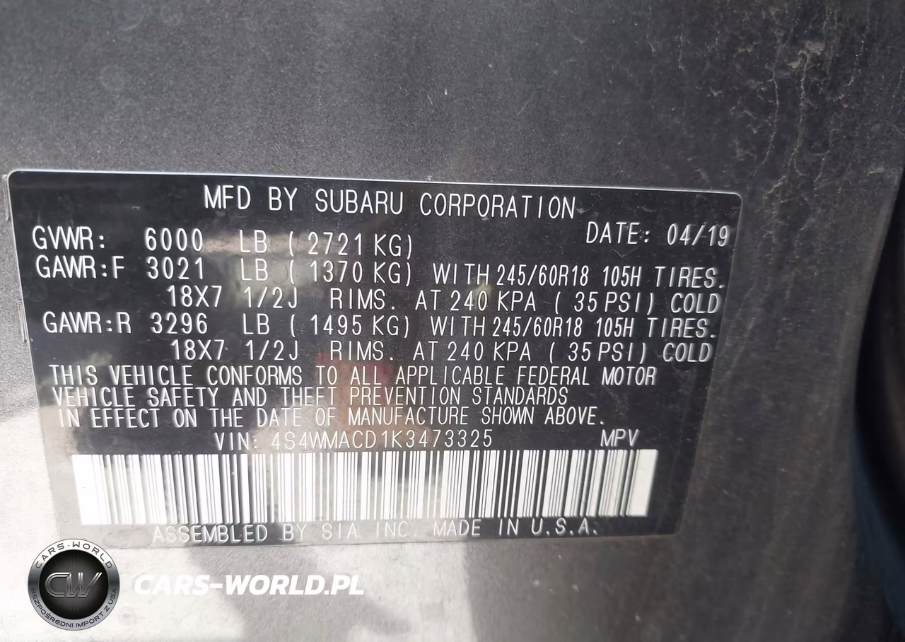 2019 Subaru Ascent Premium VIN:4S4WMACD1K3473325 - 9