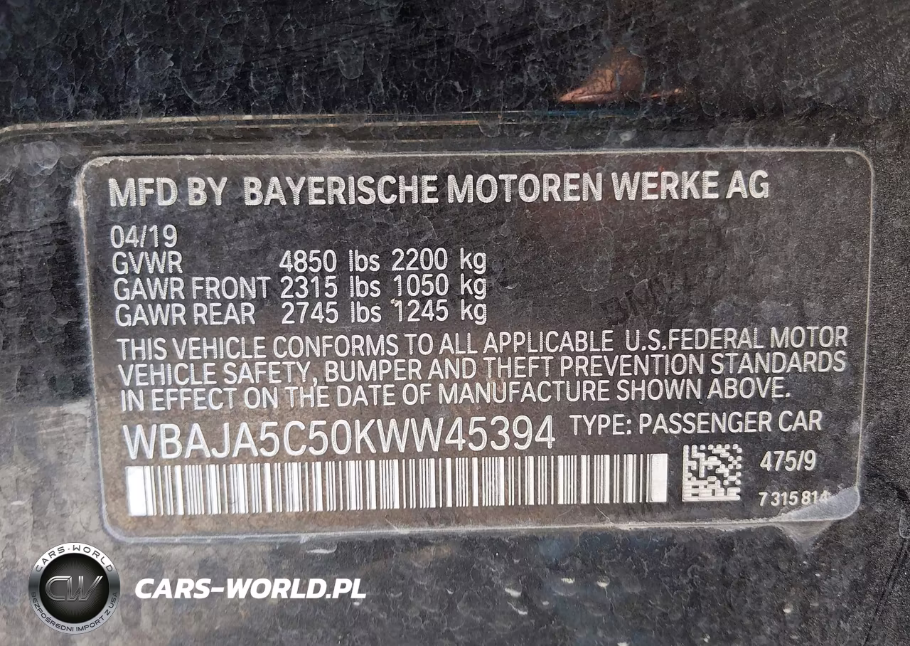 2019 BMW 530I VIN:WBAJA5C50KWW45394 - 9
