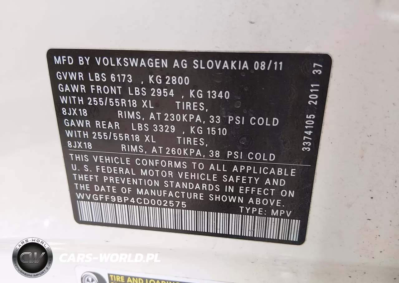 2012 Volkswagen Touareg Vr6 Sport VIN:WVGFF9BP4CD002575 - 9