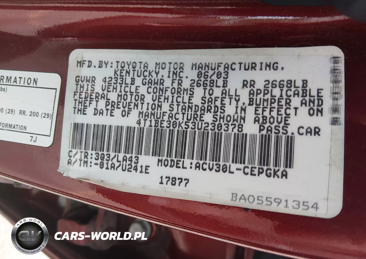 2003 Toyota Camry Xle VIN:4T1BE30K53U230378 - 9