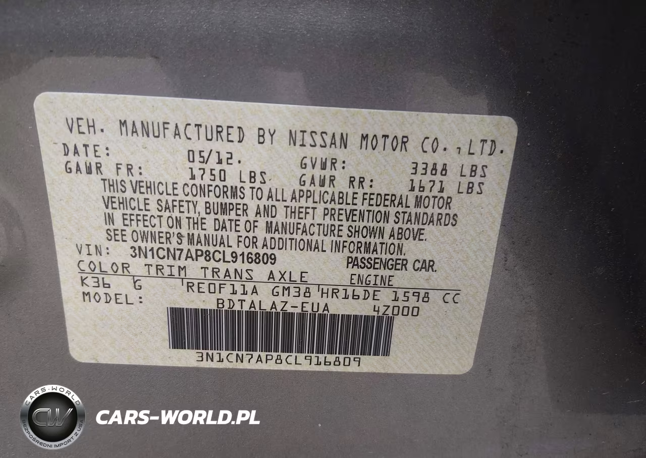 2012 Nissan Versa 1.6 S VIN:3N1CN7AP8CL916809 - 9