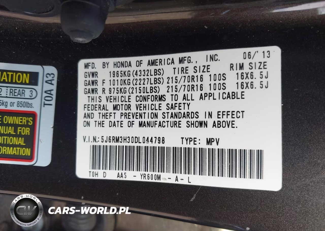 2013 Honda Cr-V Lx VIN:5J6RM3H30DL044798 - 9