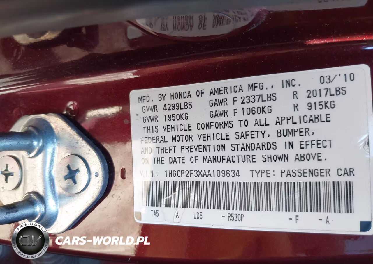 2010 Honda Accord 2.4 Lx VIN:1HGCP2F3XAA109634 - 9