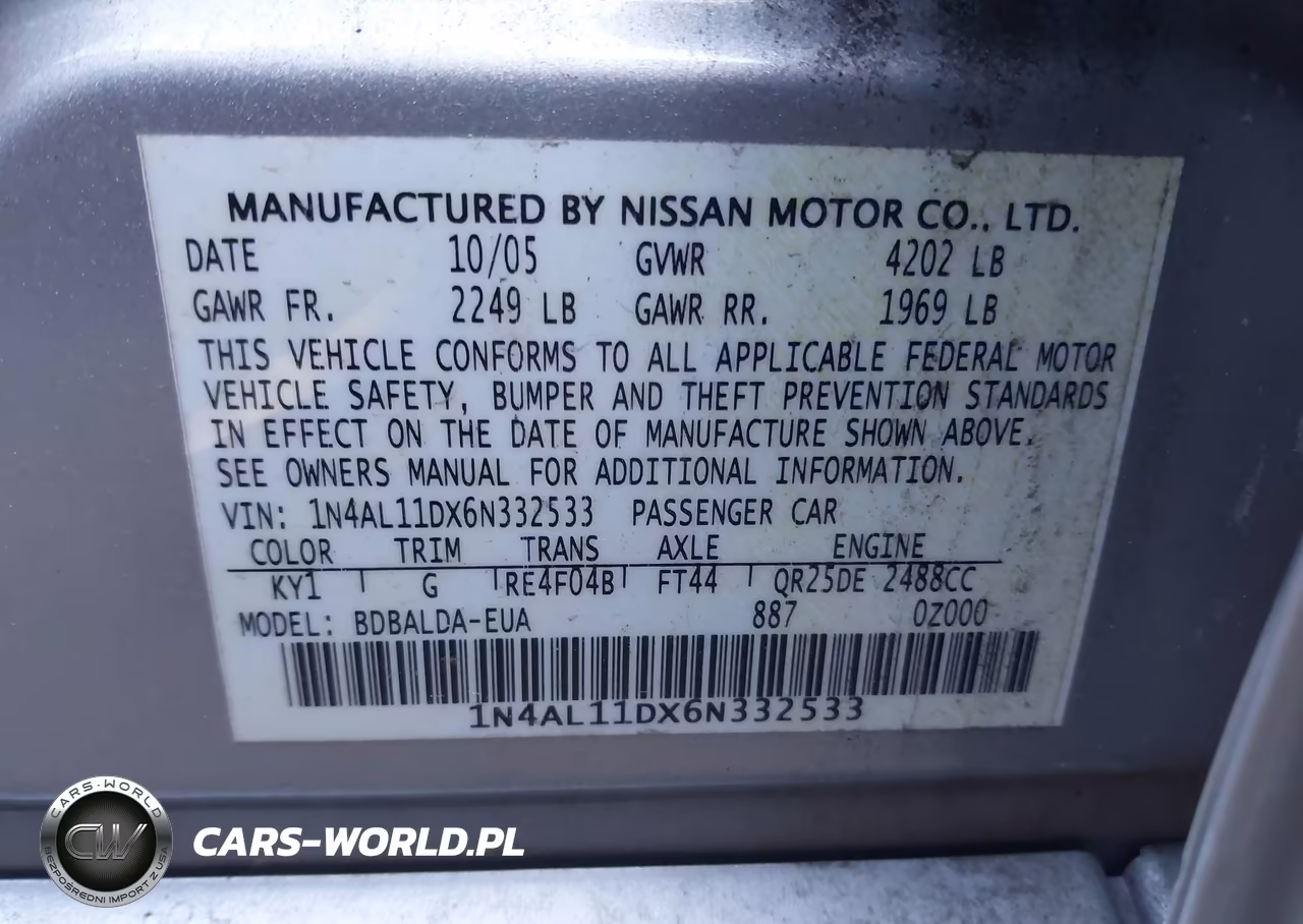 2006 Nissan Altima 2.5 S VIN:1N4AL11DX6N332533 - 9