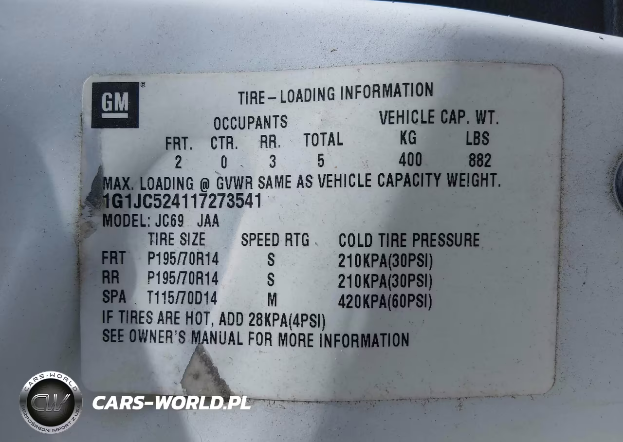 2001 Chevrolet Cavalier VIN:1G1JC524117273541 - 9