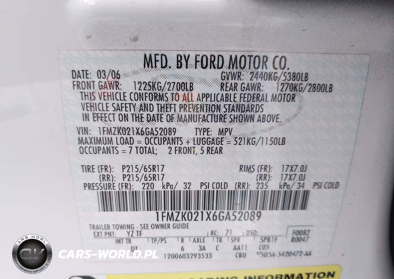 2006 Ford Freestyle Sel VIN:1FMZK021X6GA52089 - 9