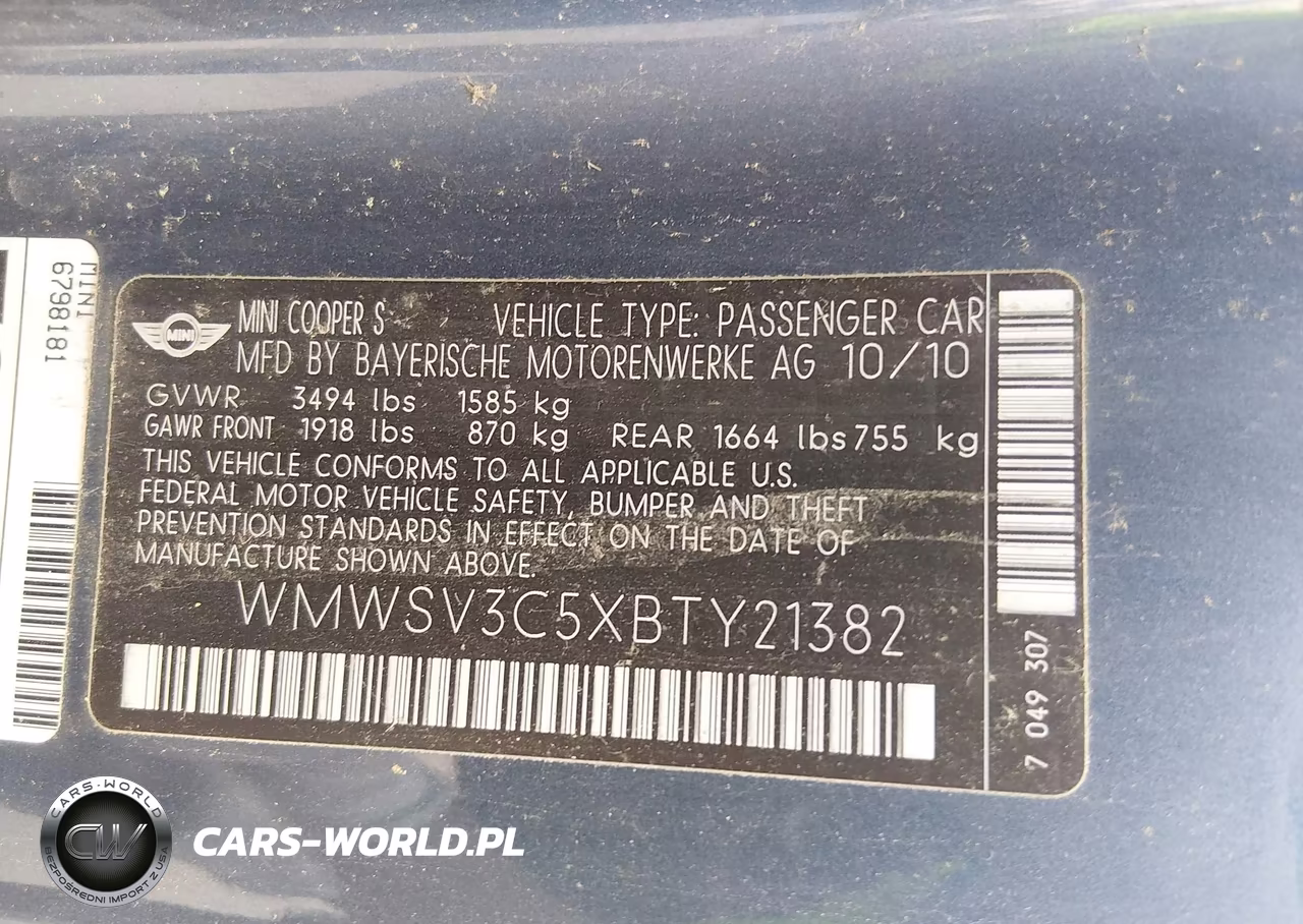 2011 Mini Cooper S VIN:WMWSV3C5XBTY21382 - 9
