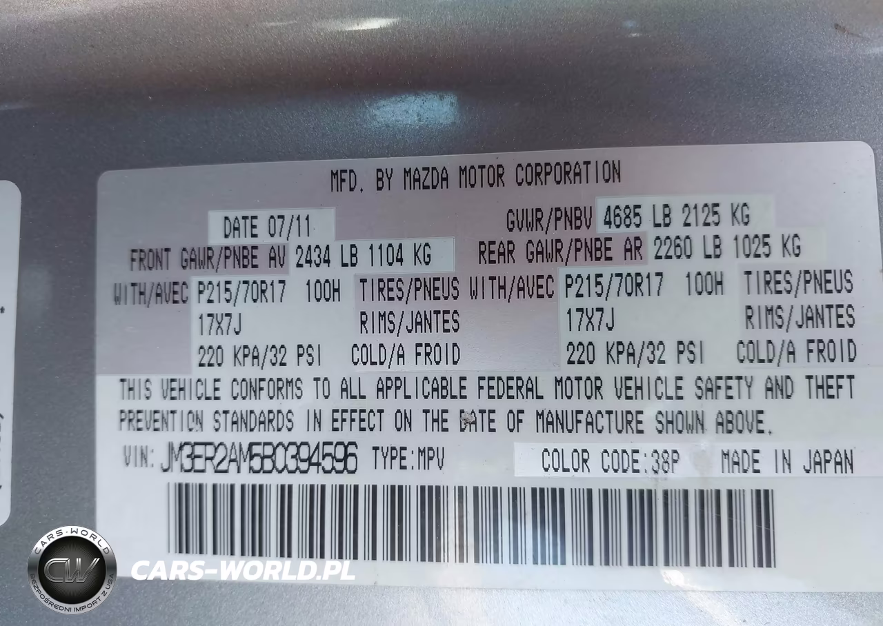 2011 Mazda Cx-7 I Sv VIN:JM3ER2AM5B0394596 - 9