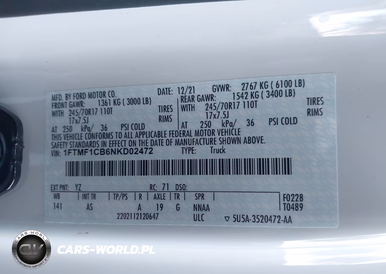 2022 Ford F-150 Xl VIN:1FTMF1CB6NKD02472 - 9