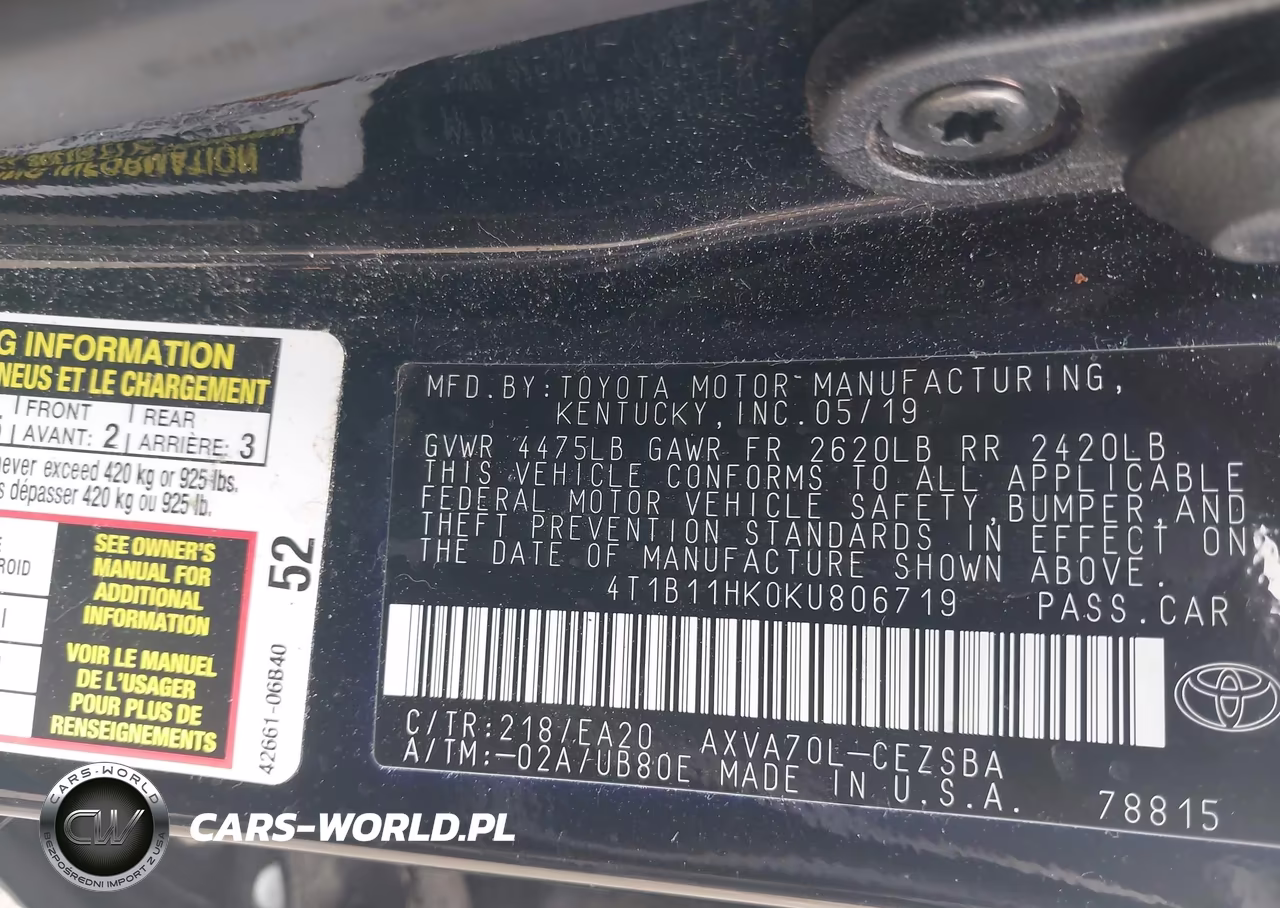 2019 Toyota Camry Se VIN:4T1B11HK0KU806719 - 9