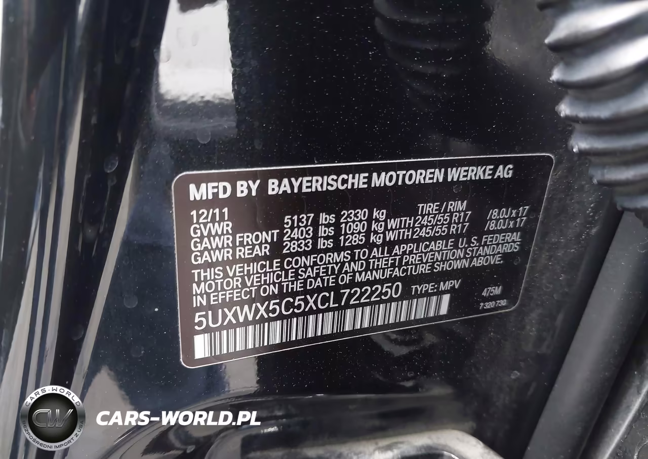 2012 BMW X3 xDrive28I VIN:5UXWX5C5XCL722250 - 9