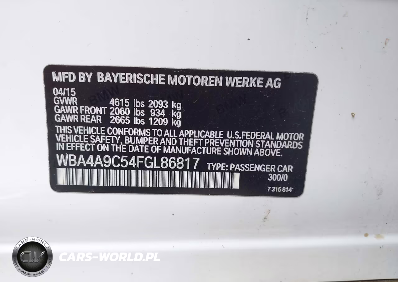 2015 BMW 428 Gran Coupe VIN:WBA4A9C54FGL86817 - 9