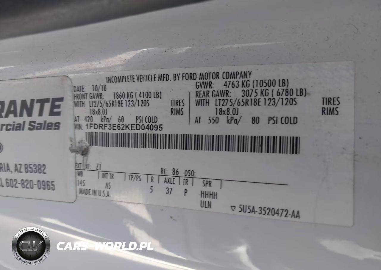 2019 Ford F-350 Chassis Xl VIN:1FDRF3E62KED04095 - 9
