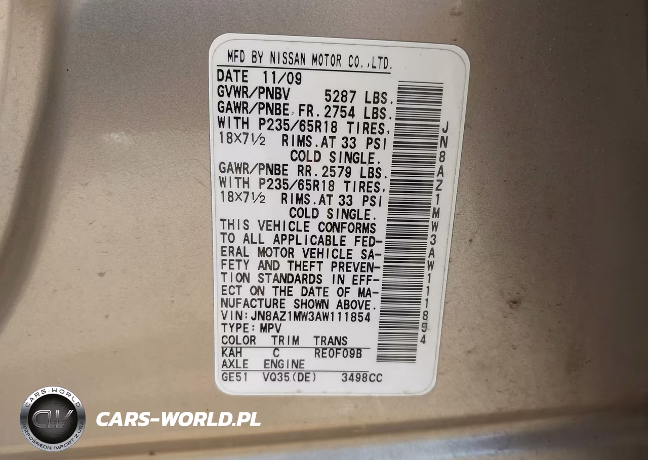 2010 Nissan Murano Sl VIN:JN8AZ1MW3AW111854 - 9