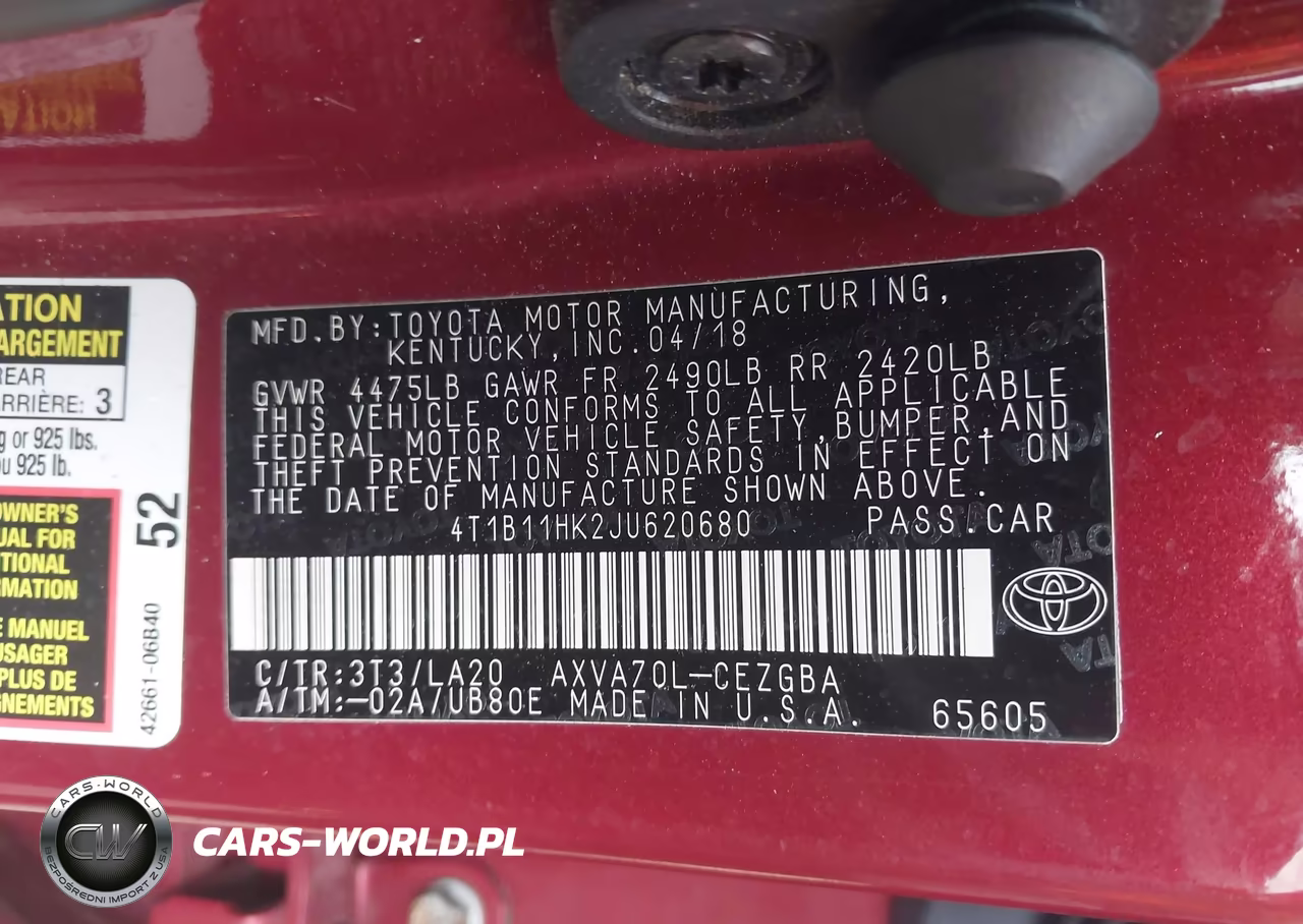 2018 Toyota Camry Xle VIN:4T1B11HK2JU620680 - 9