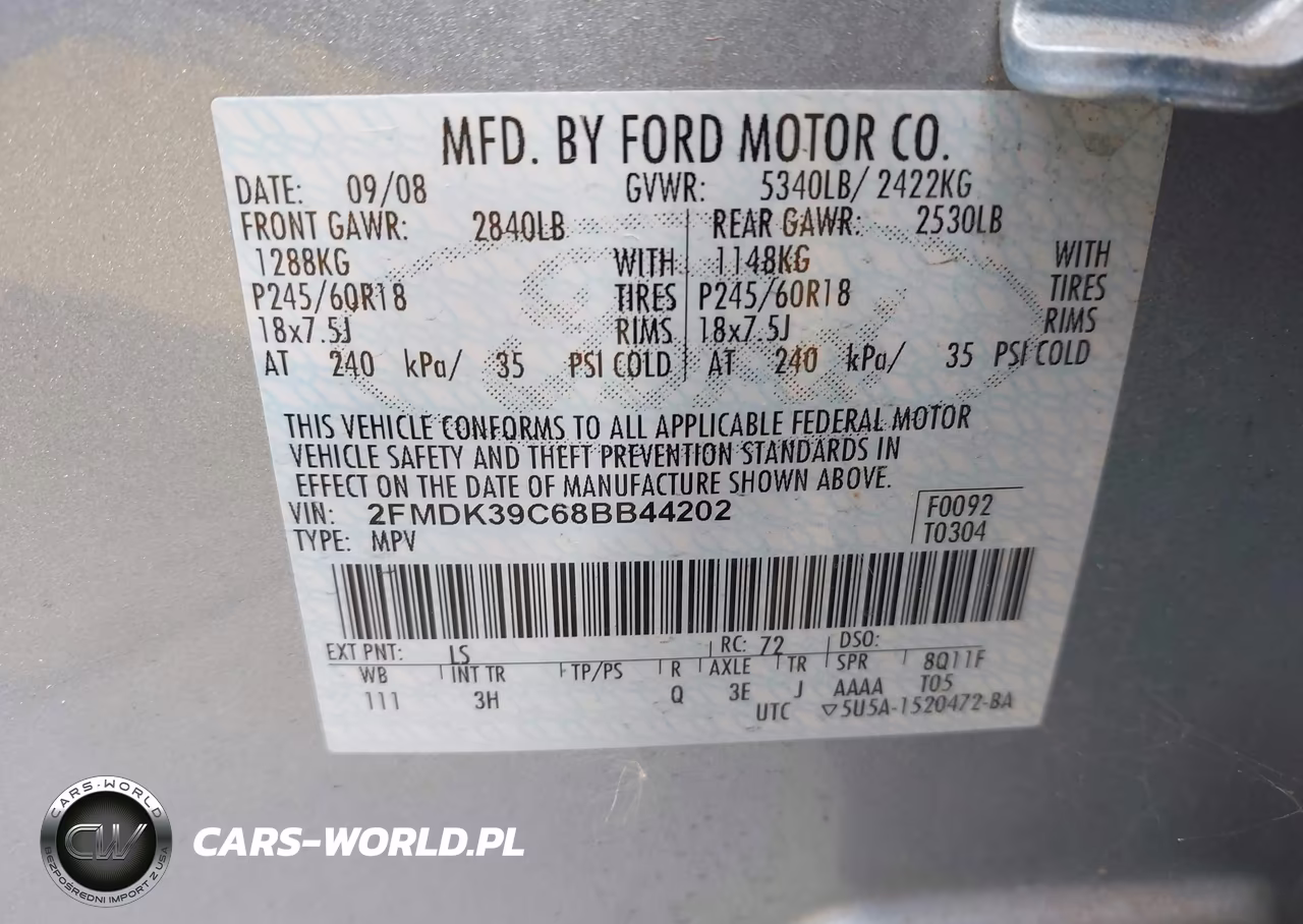 2008 Ford Edge Limited VIN:2FMDK39C68BB44202 - 9