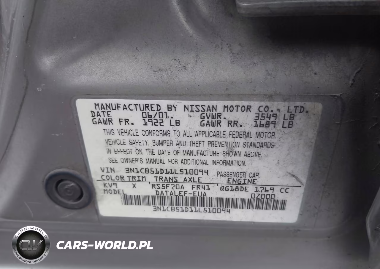 2001 Nissan Sentra Gxe VIN:3N1CB51D11L510094 - 9