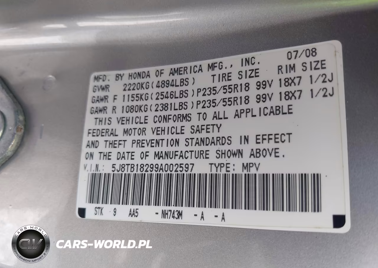 2009 Acura Rdx VIN:5J8TB18299A002597 - 9