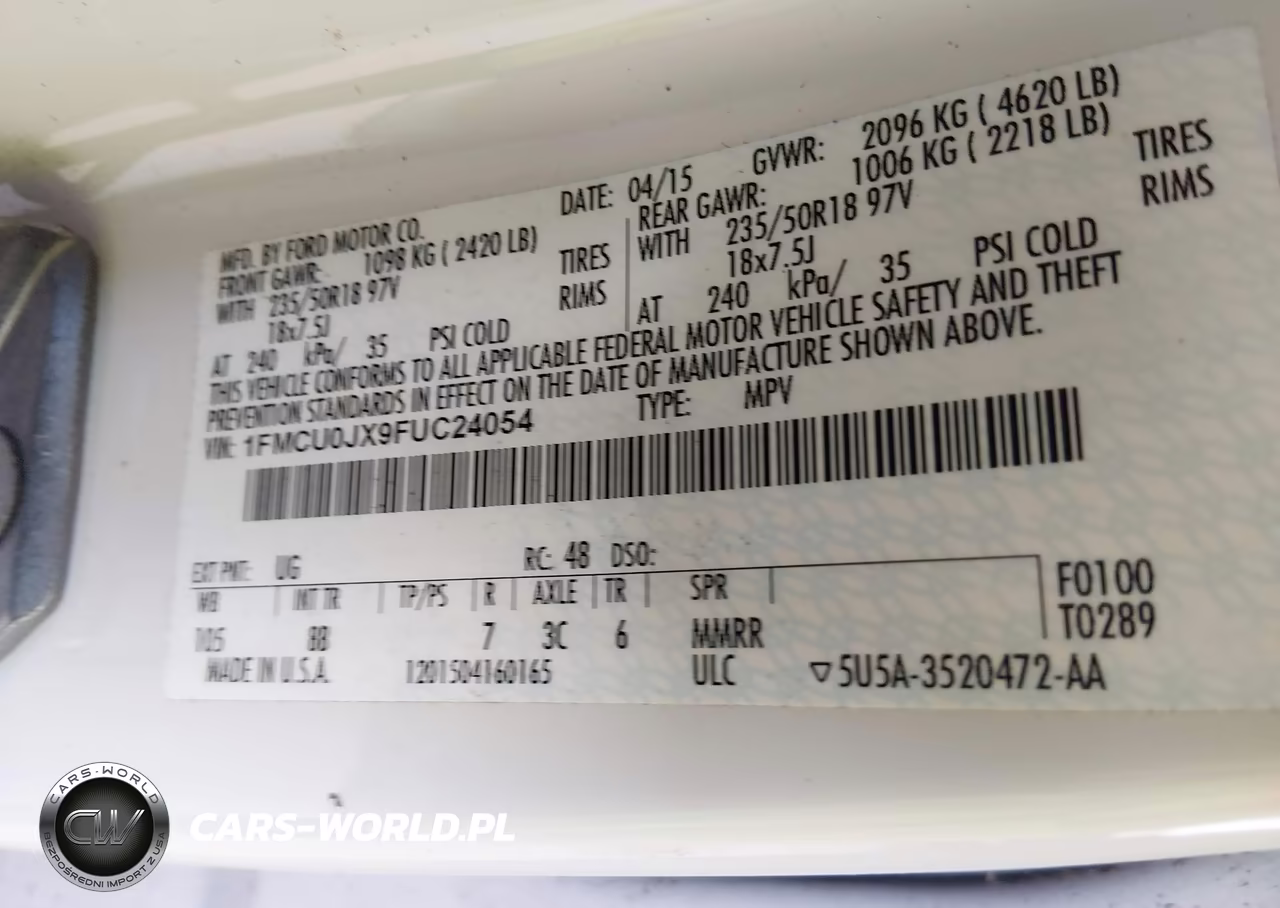 2015 Ford Escape Titanium VIN:1FMCU0JX9FUC24054 - 9