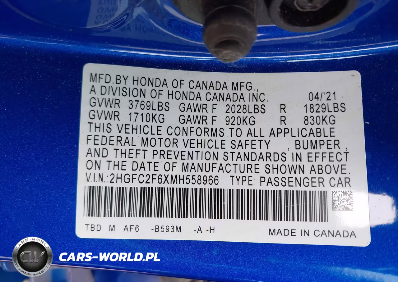 2021 Honda Civic Lx VIN:2HGFC2F6XMH558966 - 9
