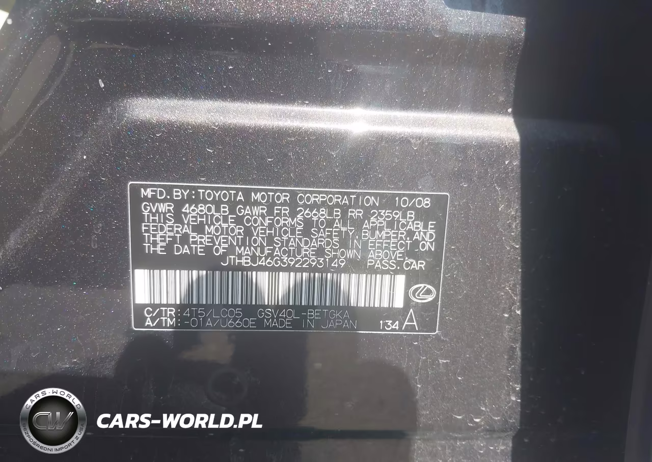 2009 Lexus Es 350 VIN:JTHBJ46G392293149 - 9