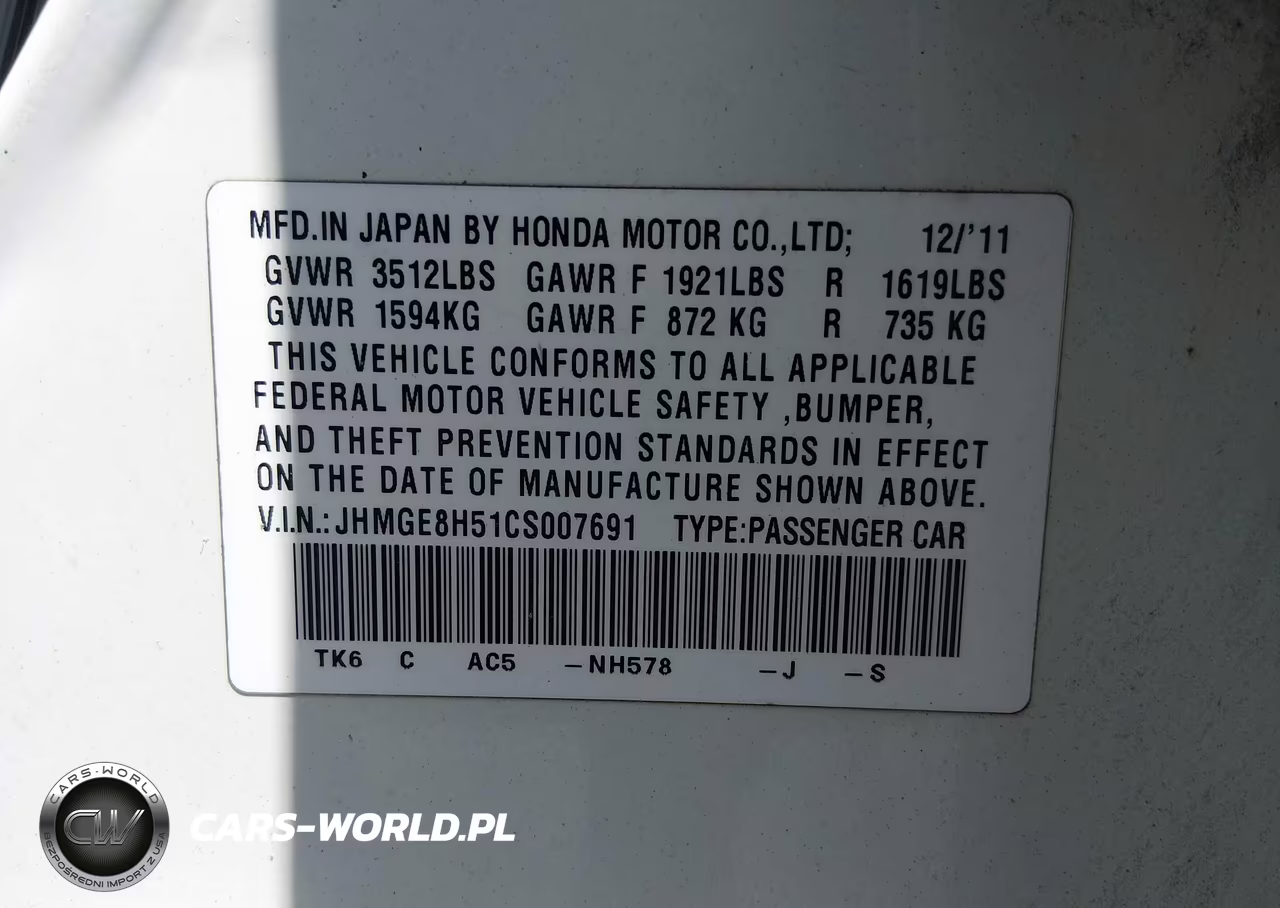2012 Honda Fit Sport VIN:JHMGE8H51CS007691 - 9