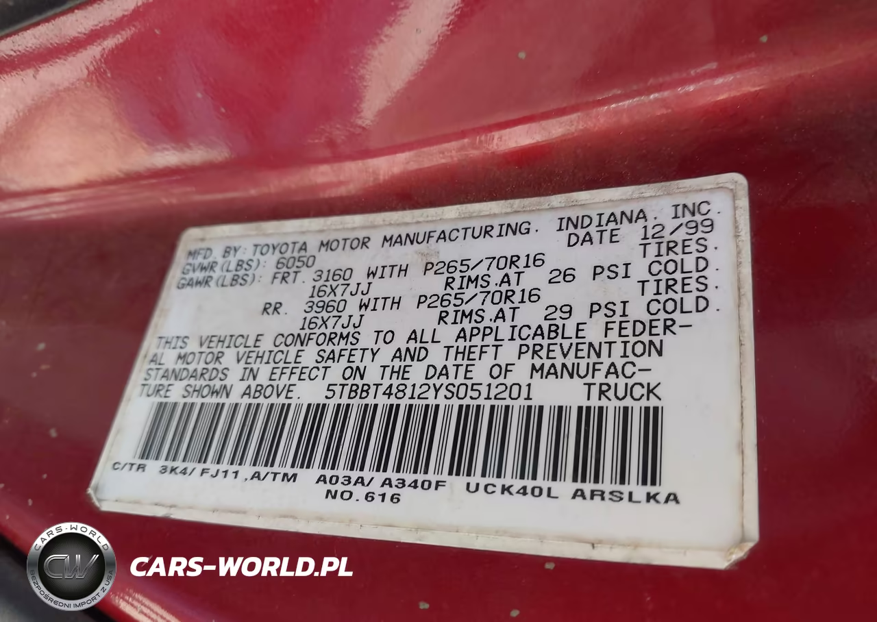 2000 Toyota Tundra Ltd V8 VIN:5TBBT4812YS051201 - 9