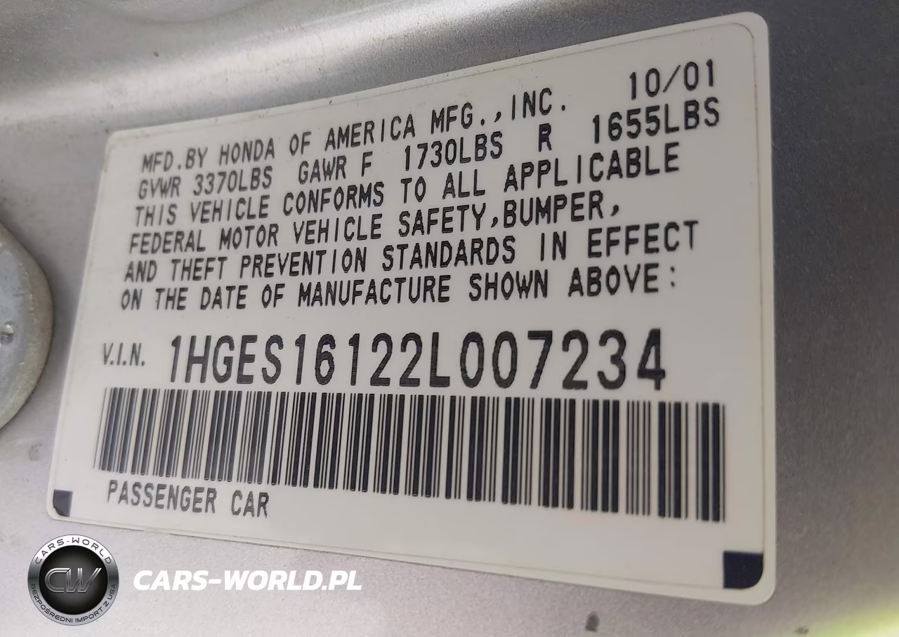 2002 Honda Civic Dx VIN:1HGES16122L007234 - 9