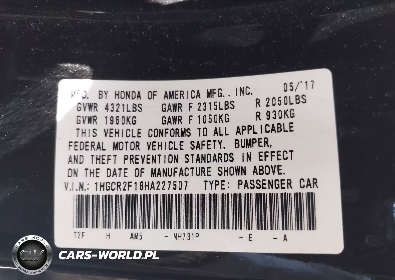 2017 Honda Accord Sport Se VIN:1HGCR2F18HA227507 - 9