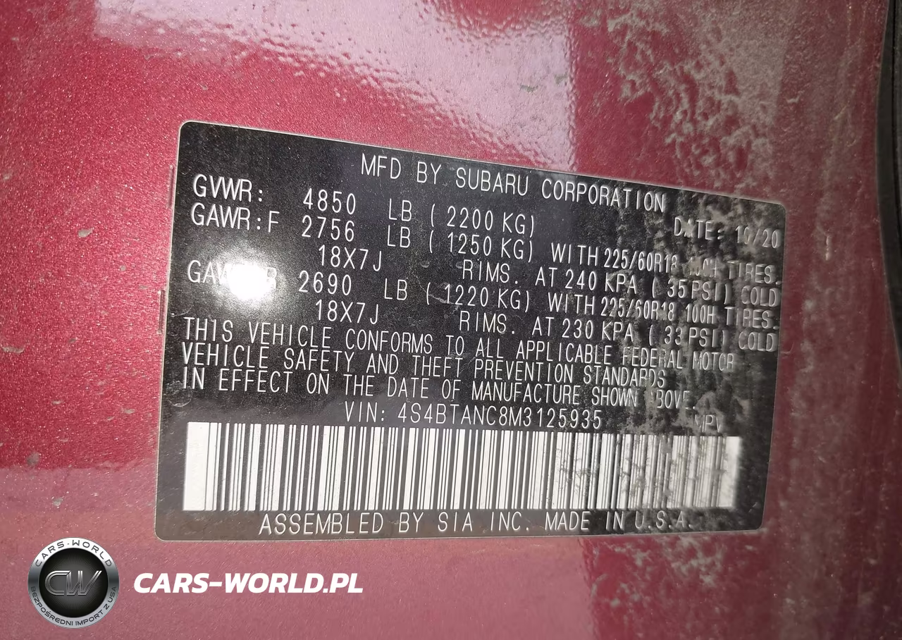 2021 Subaru Outback Limited VIN:4S4BTANC8M3125935 - 9