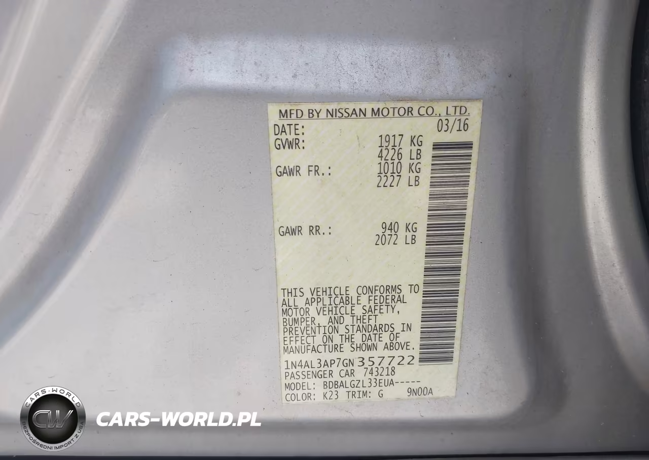 2016 Nissan Altima 2.5 S VIN:1N4AL3AP7GN357722 - 9