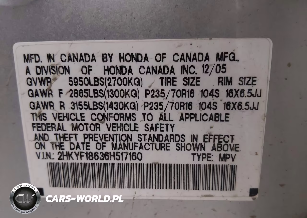 2006 Honda Pilot Ex-L VIN:2HKYF18636H517160 - 9