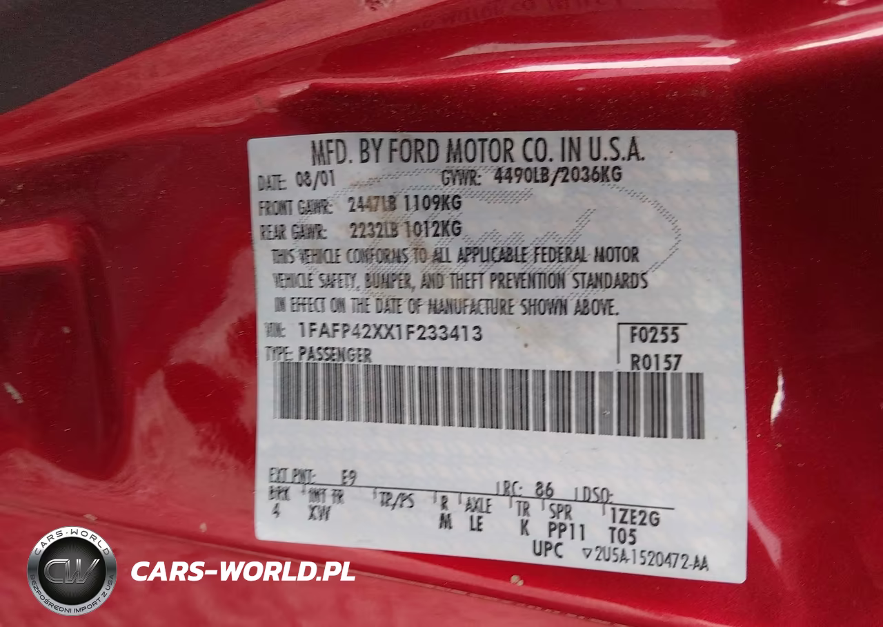 2001 Ford Mustang Gt VIN:1FAFP42XX1F233413 - 9