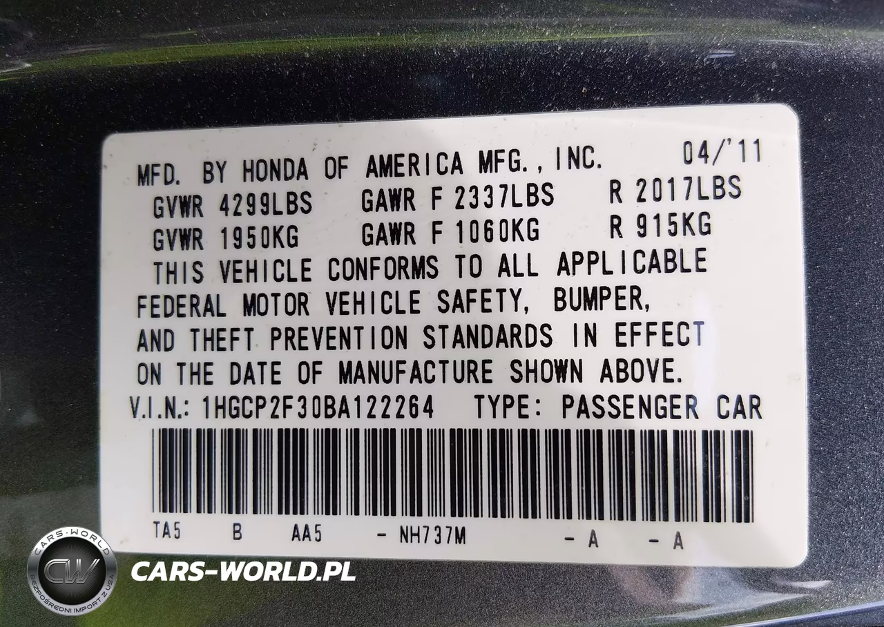2011 Honda Accord 2.4 Lx VIN:1HGCP2F30BA122264 - 9