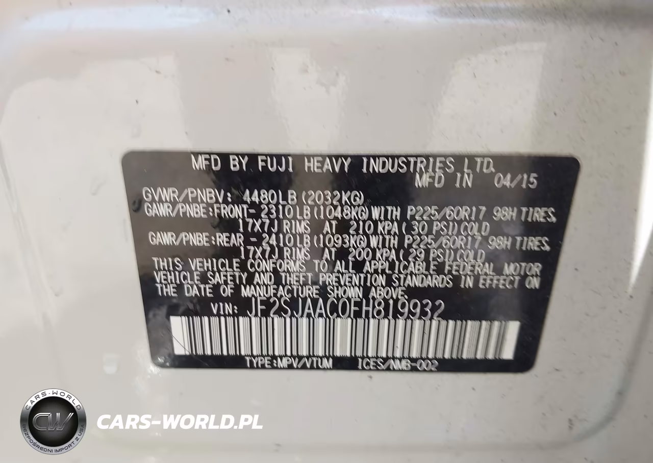 2015 Subaru Forester 2.5I VIN:JF2SJAAC0FH819932 - 9