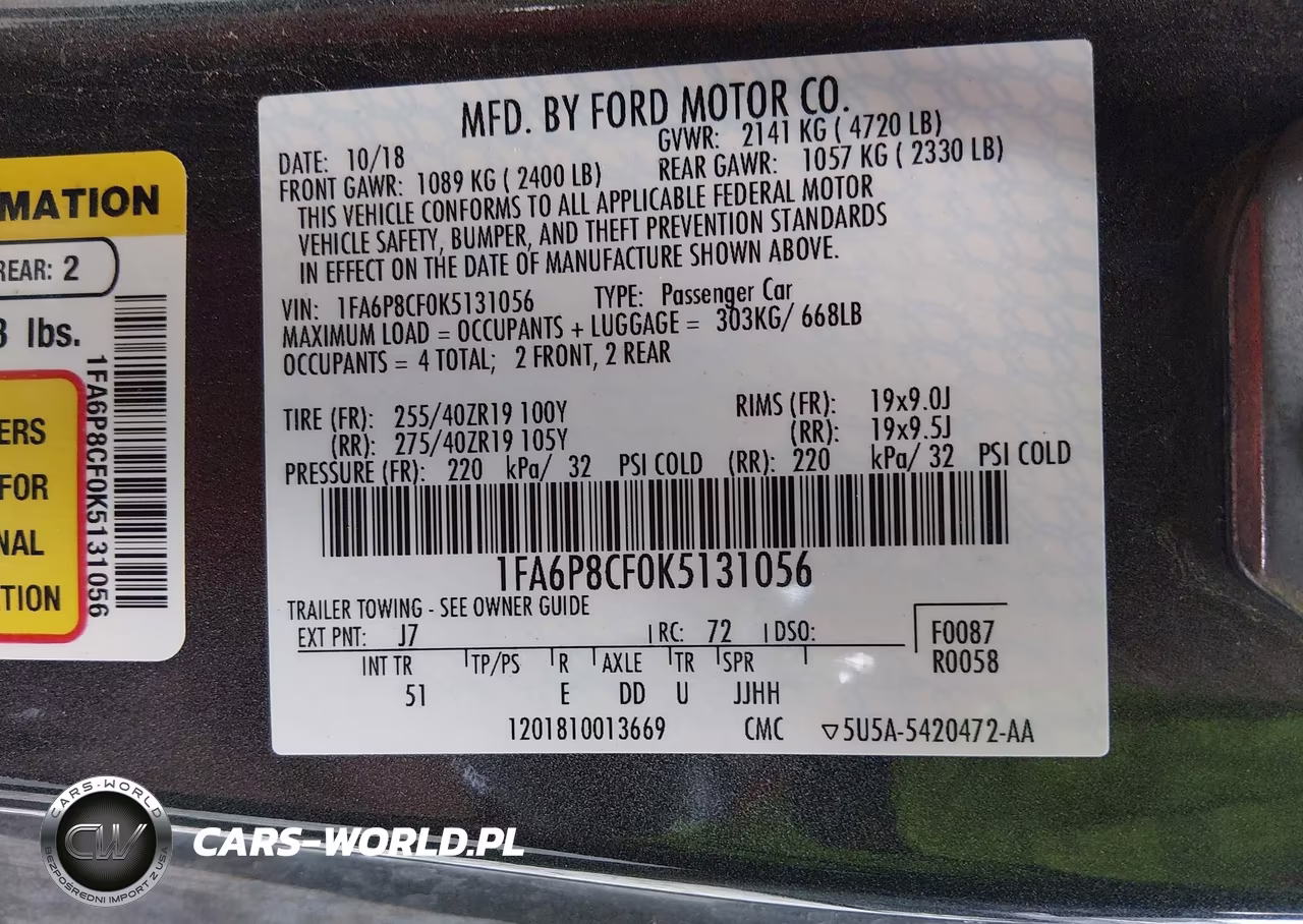 2019 Ford Mustang Gt Premium VIN:1FA6P8CF0K5131056 - 9